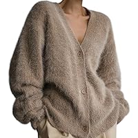 Amazon.com: ROMRUM Women's Fuzzy Knit Cardigan Button Down Long